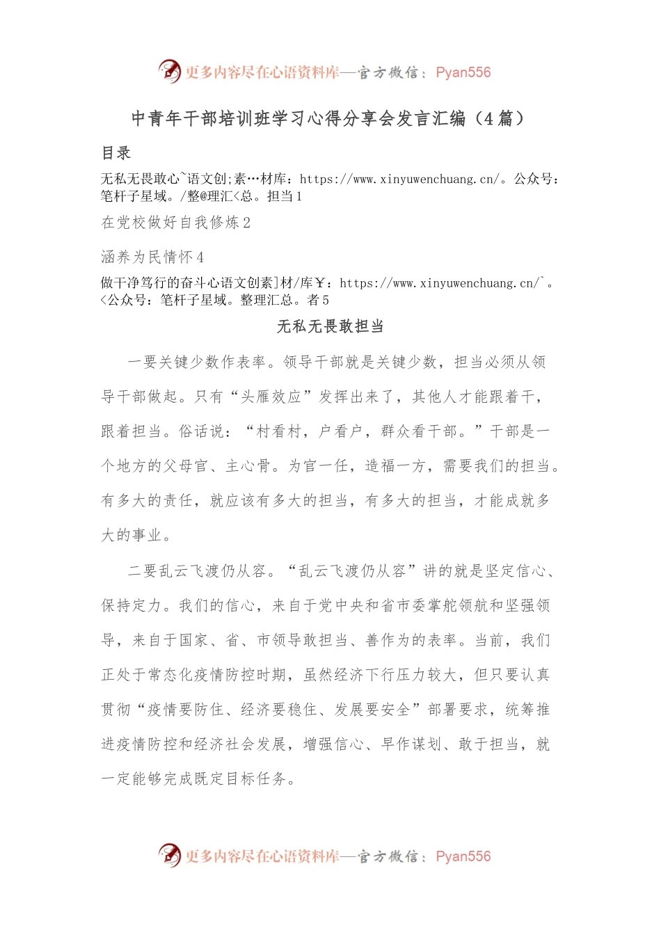 （4篇）中青年干部培训班学习心得分享会发言汇编.docx_第1页