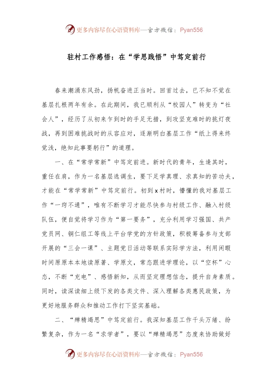 驻村工作感悟：在“学思践悟”中笃定前行.docx_第1页