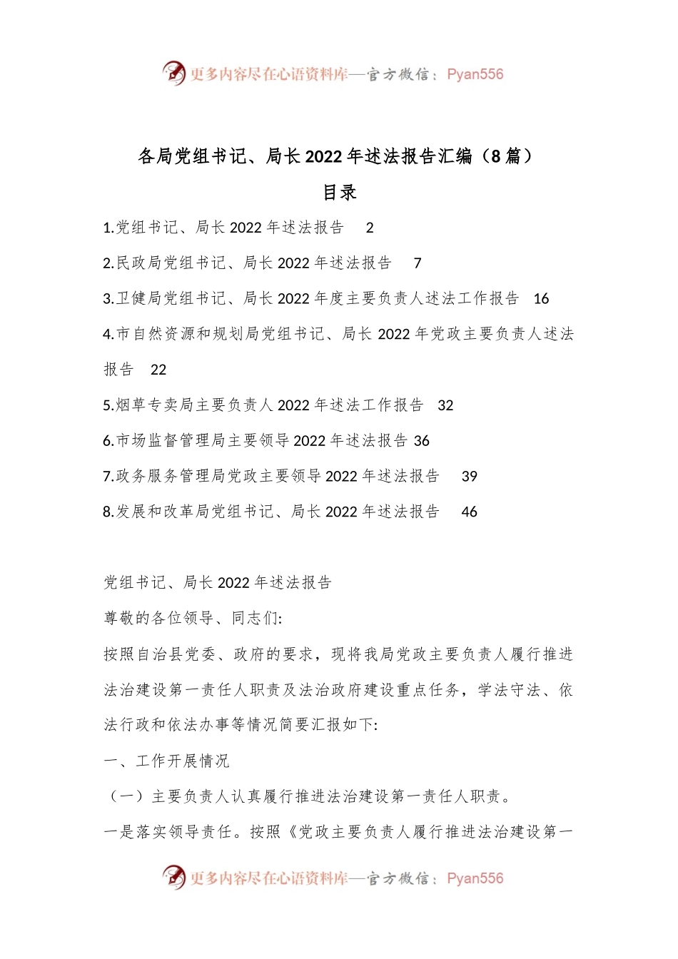 （8篇）各局党组书记、局长2022年述法报告汇编.docx_第1页