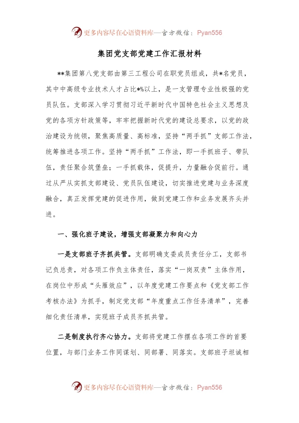 集团党支部党建工作汇报材料.docx_第1页