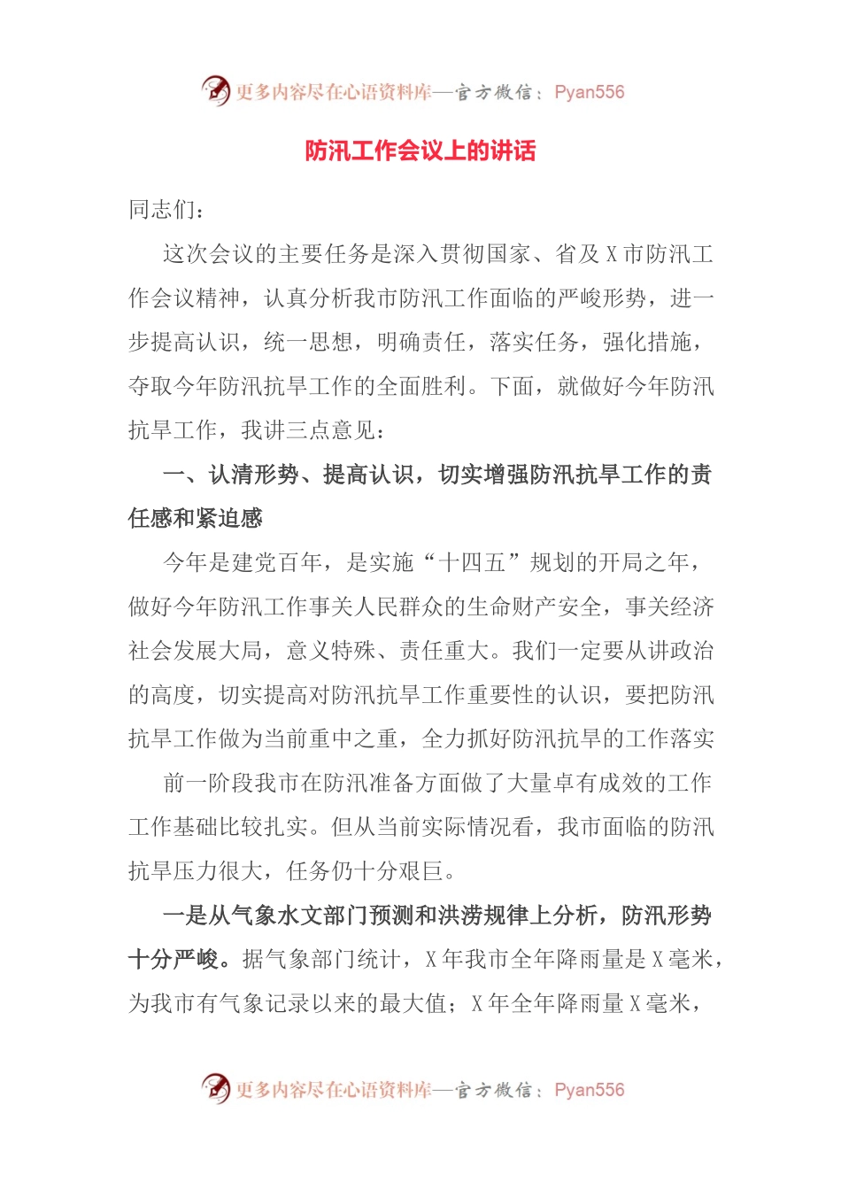 防汛工作会议上的讲话.docx_第1页
