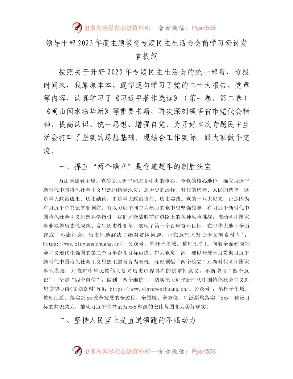 领导干部2023年度主题教育专题民主生活会会前学习研讨发言提纲(1).docx_第1页
