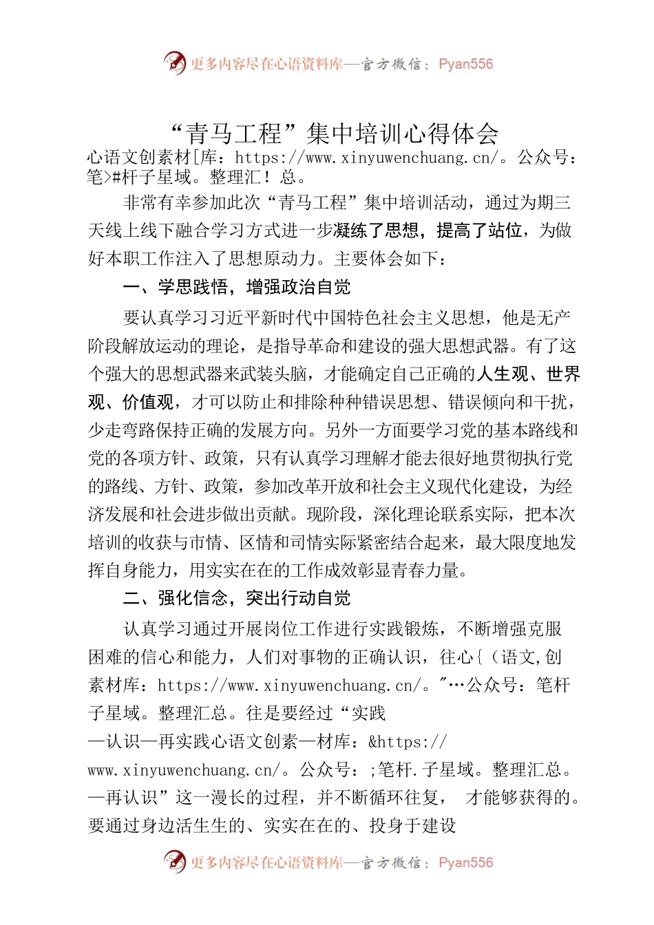 （心得体会）“青马工程”集中培训心得体会.docx_第1页