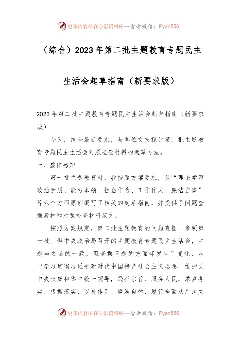 （综合）2023年第二批主题教育专题民主生活会起草指南（新要求版）.docx_第1页