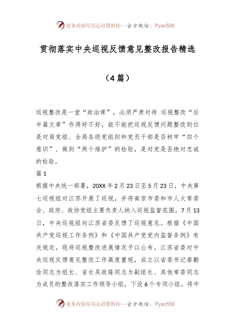 （4篇）贯彻落实中央巡视反馈意见整改报告精选.docx_第1页