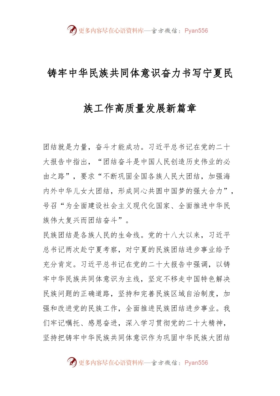 铸牢中华民族共同体意识 奋力书写宁夏民族工作高质量发展新篇章.docx_第1页