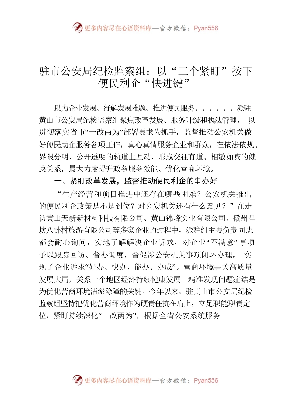 驻市公安局纪检监察组：以“三个紧盯”按下便民利企“快进键”.docx_第1页