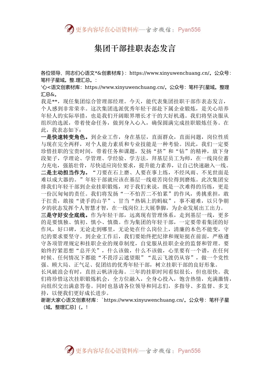 集团干部挂职表态发言.docx_第1页