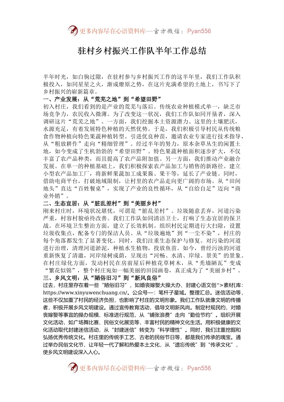 驻村乡村振兴工作队半年工作总结.docx_第1页