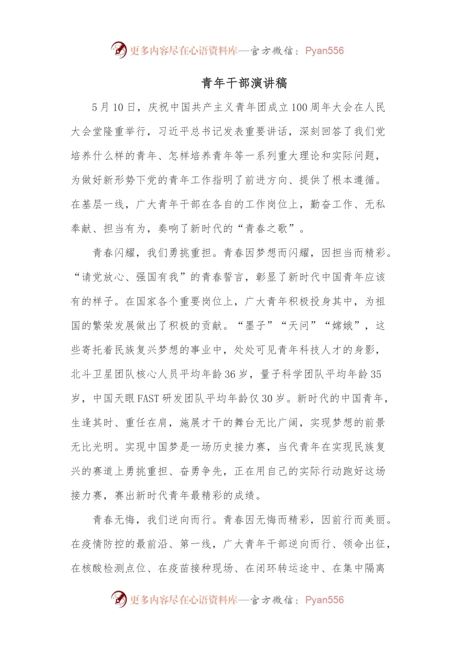 青年干部演讲稿.docx_第1页