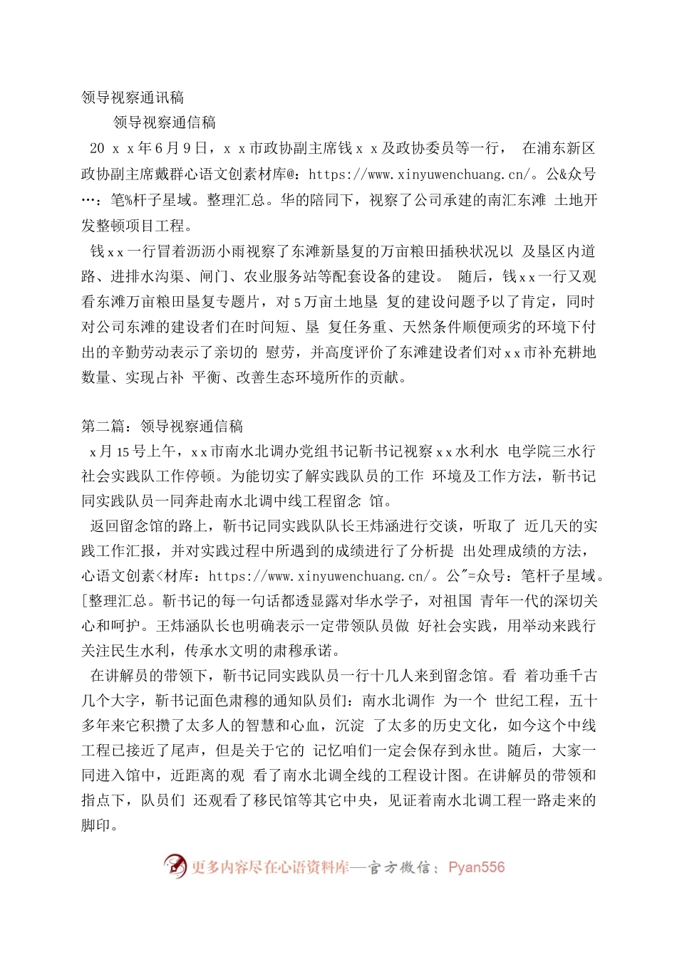 领导视察通讯稿(精简版）.docx_第1页
