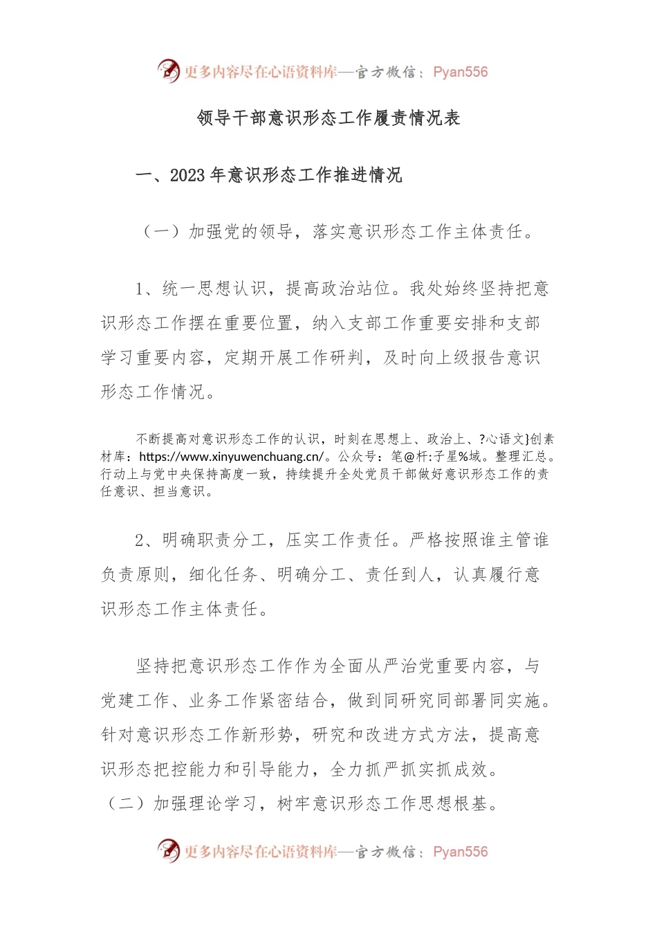 领导干部意识形态工作履责情况表.docx_第1页