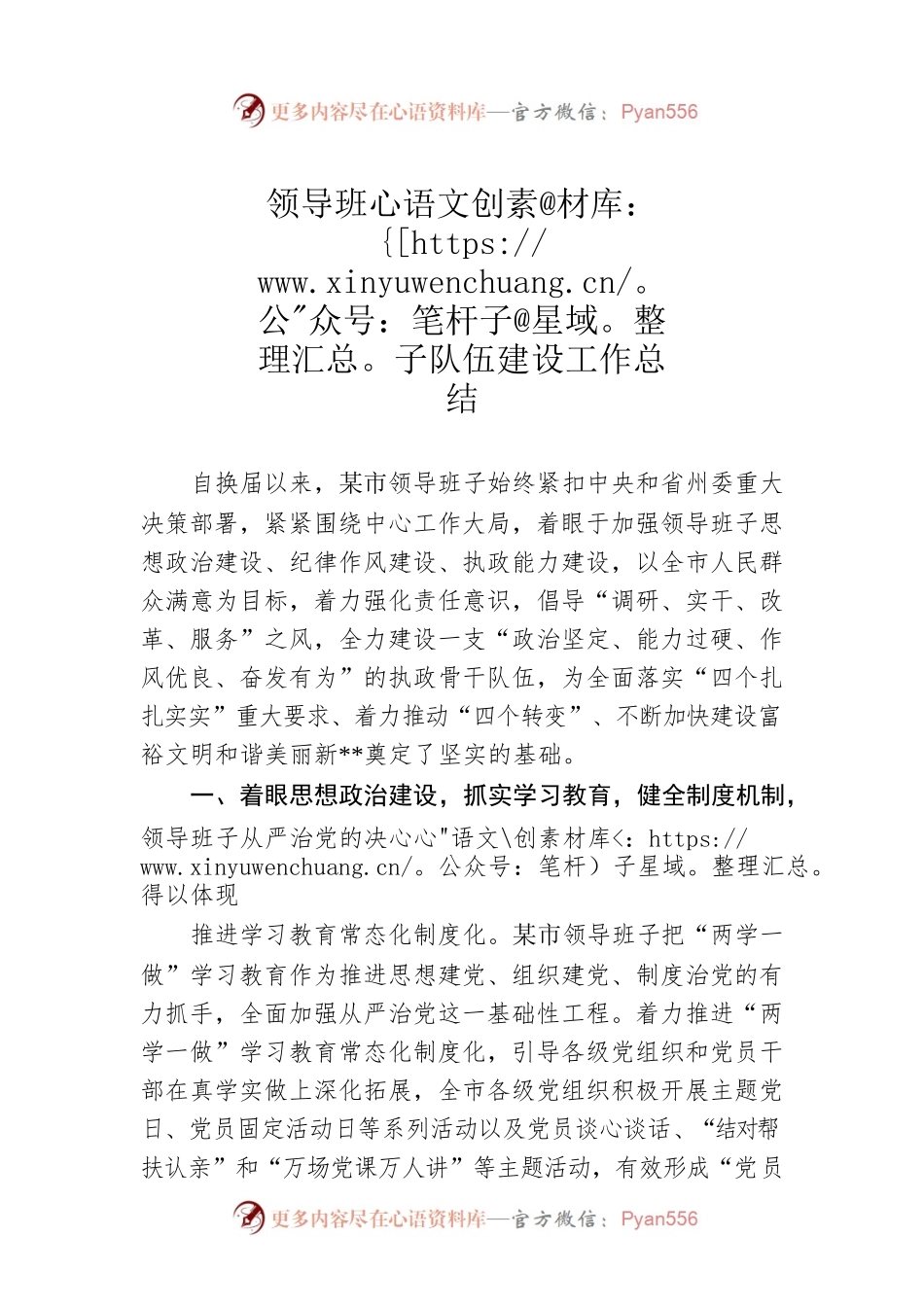 领导班子队伍建设工作总结.docx_第1页