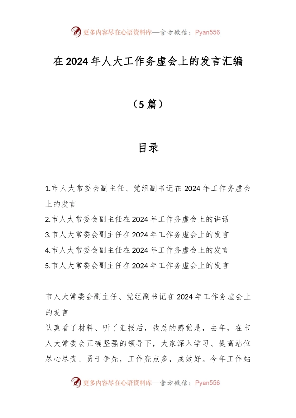 （5篇）在2024年人大工作务虚会上的发言稿汇编.docx_第1页