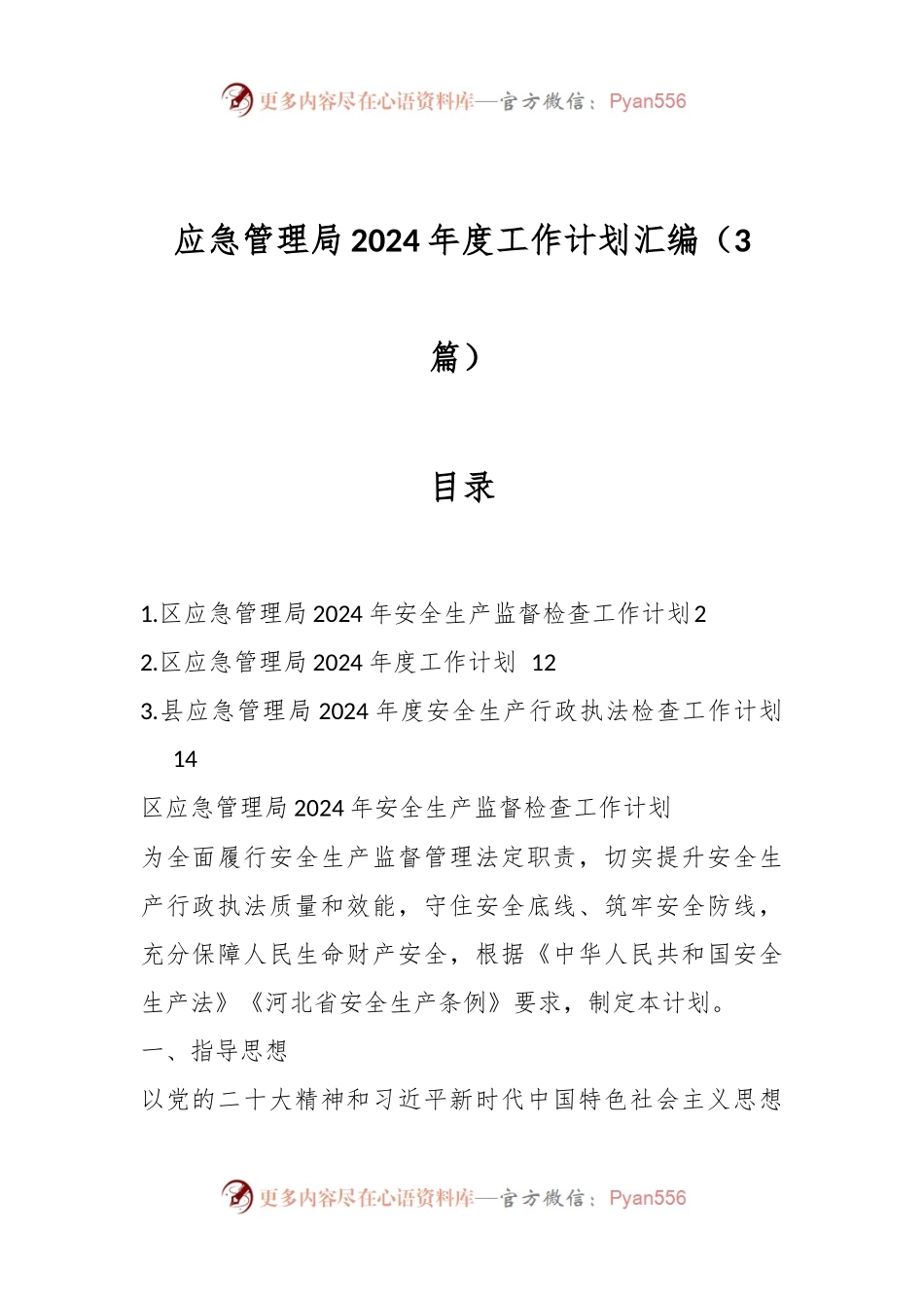（3篇）应急管理局2024年度工作计划汇编.docx_第1页