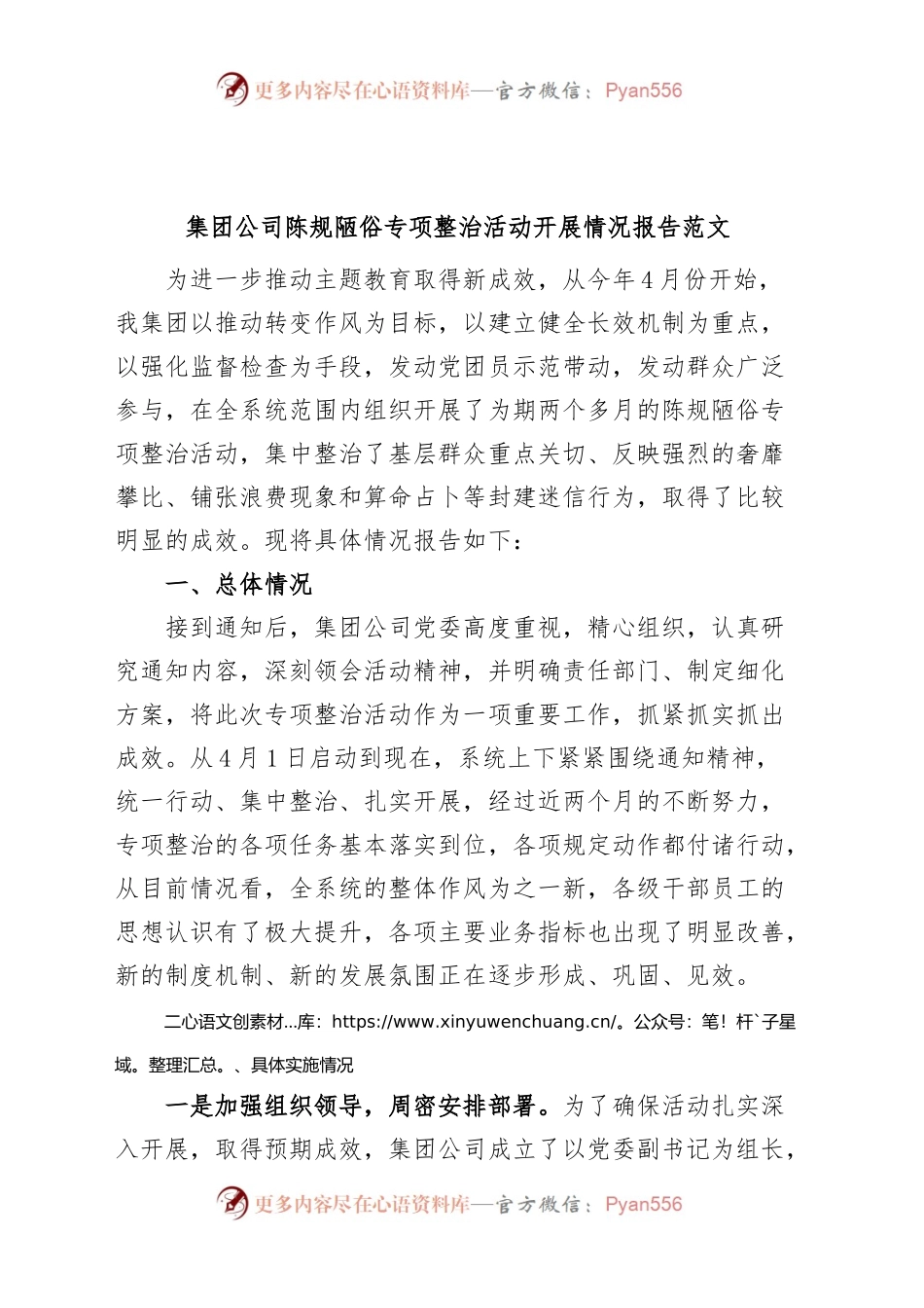 集团公司陈规陋俗专项整治活动报告（企业，工作汇报总结）.docx_第1页