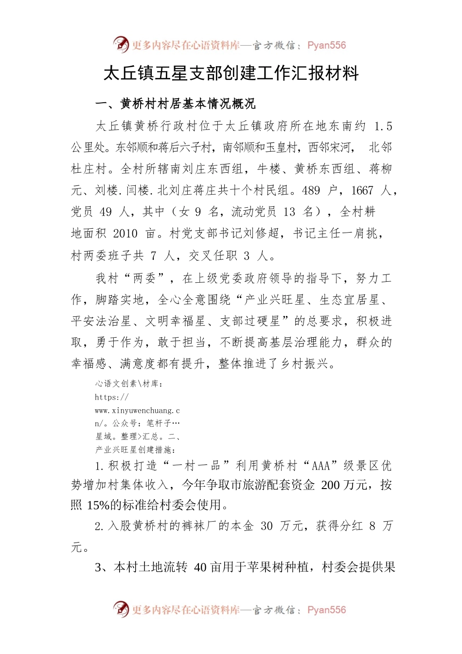 黄桥村五星支部汇报.docx_第1页