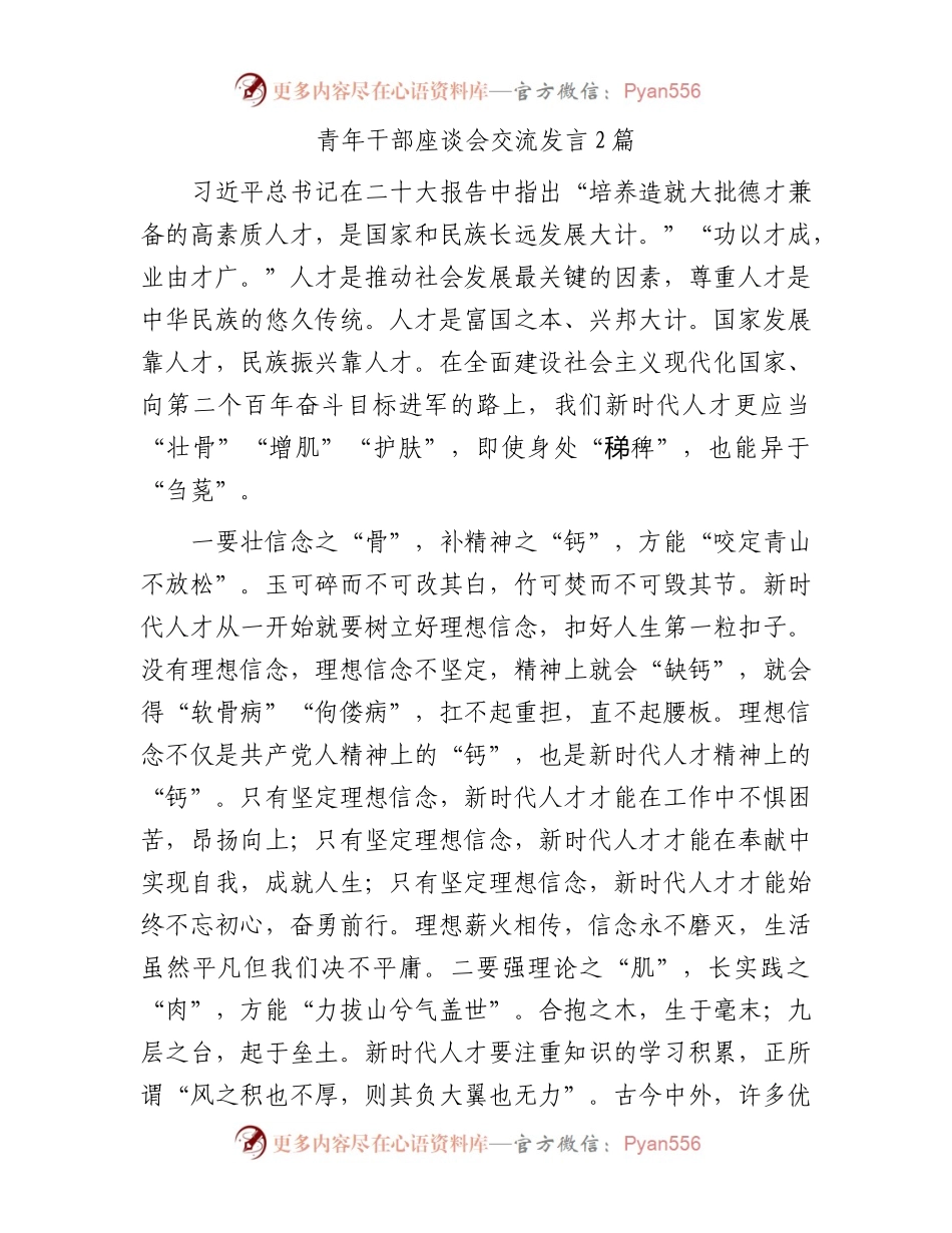 青年干部座谈会交流发言2篇.docx_第1页