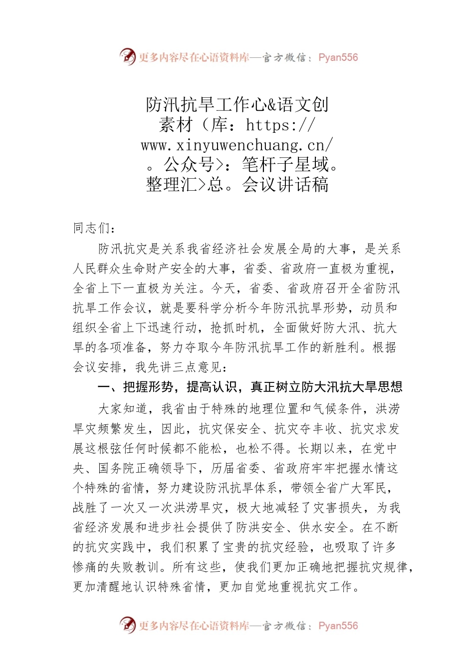 防汛抗旱工作会议讲话稿.docx_第1页