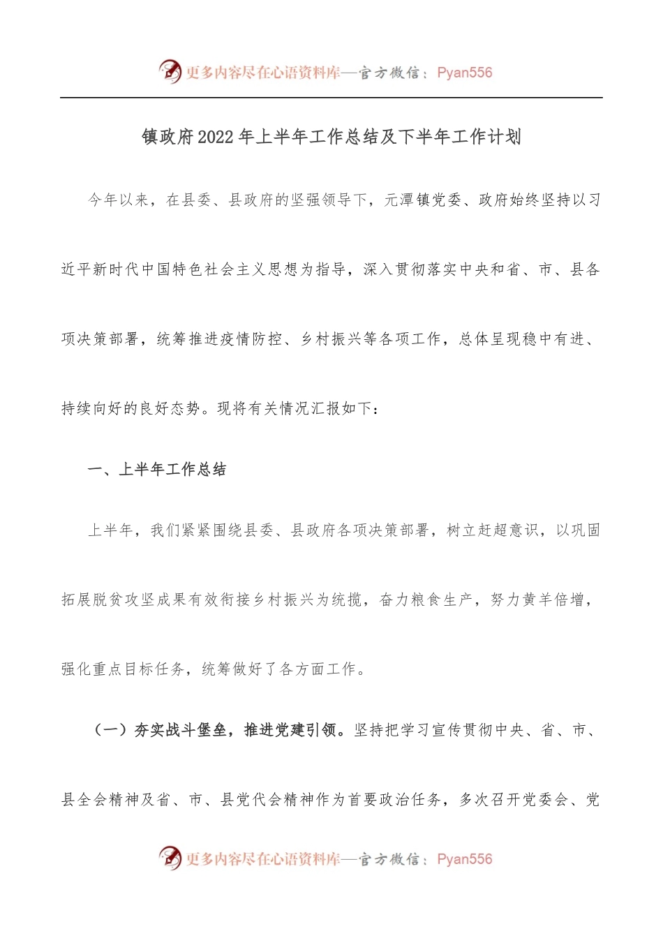 镇政府2022年上半年工作总结及下半年工作计划.docx_第1页