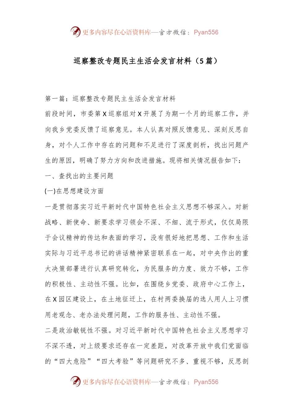 （5篇）巡察整改专题民主生活会发言材料.docx_第1页