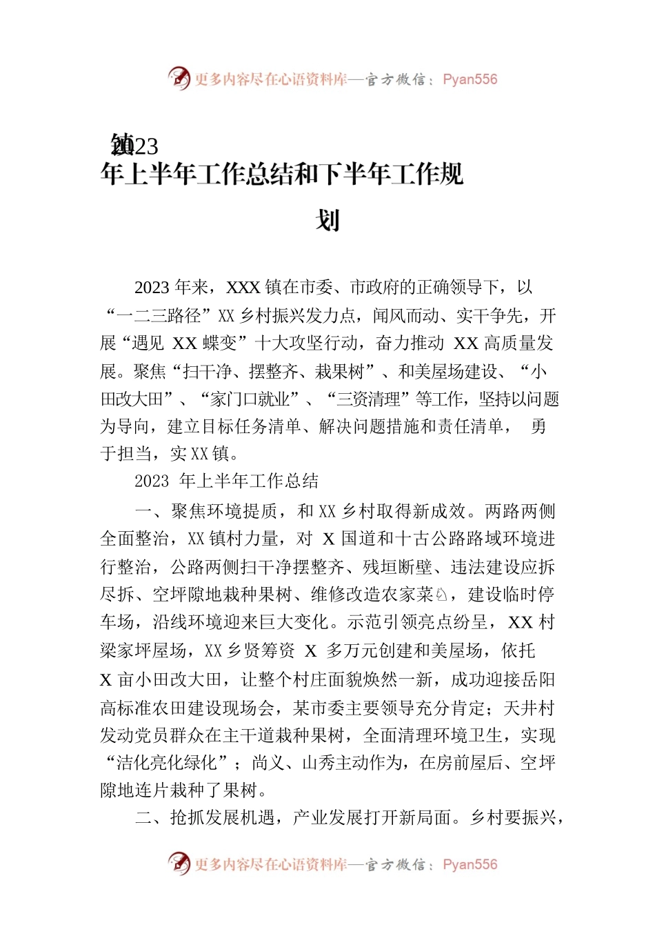 镇2023 年上半年工作总结和下半年工作规划（20230710）.docx_第1页