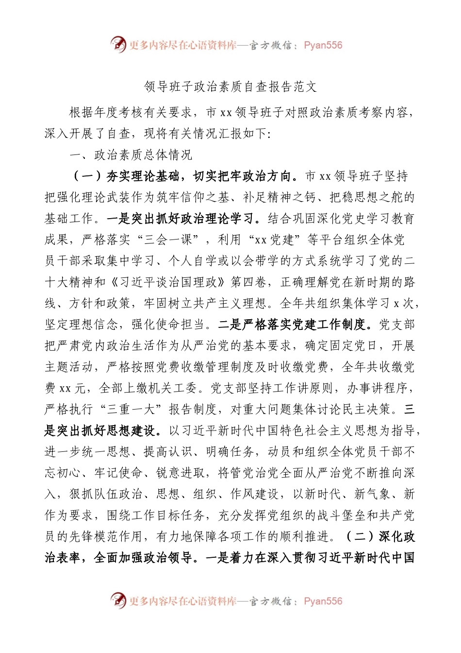 领导班子政治素质自查报告范文存在问题整改措施.docx_第1页