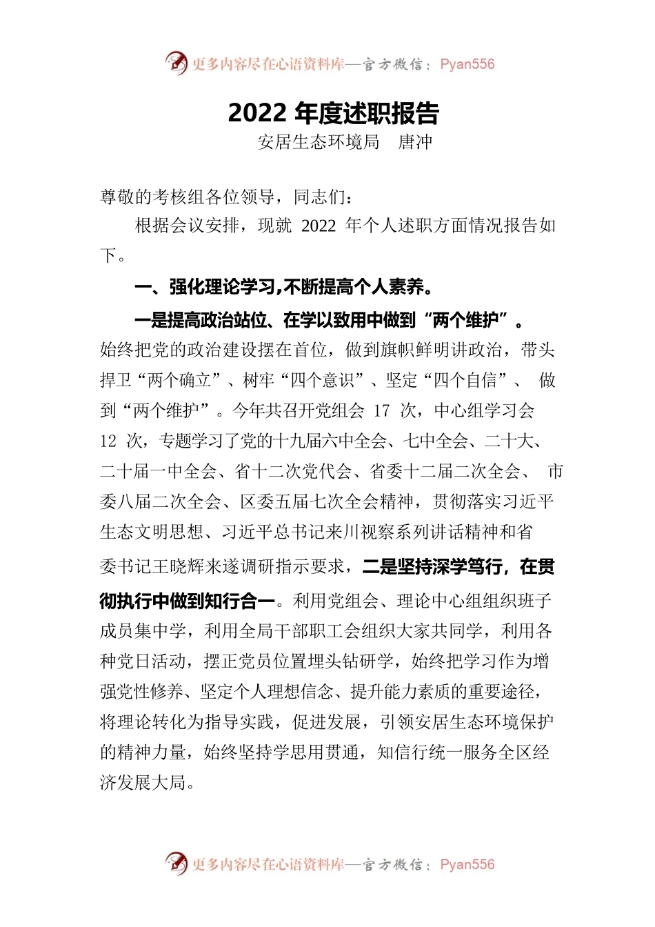（生态环境局局长）2022年度个人述职述廉报告.docx_第1页