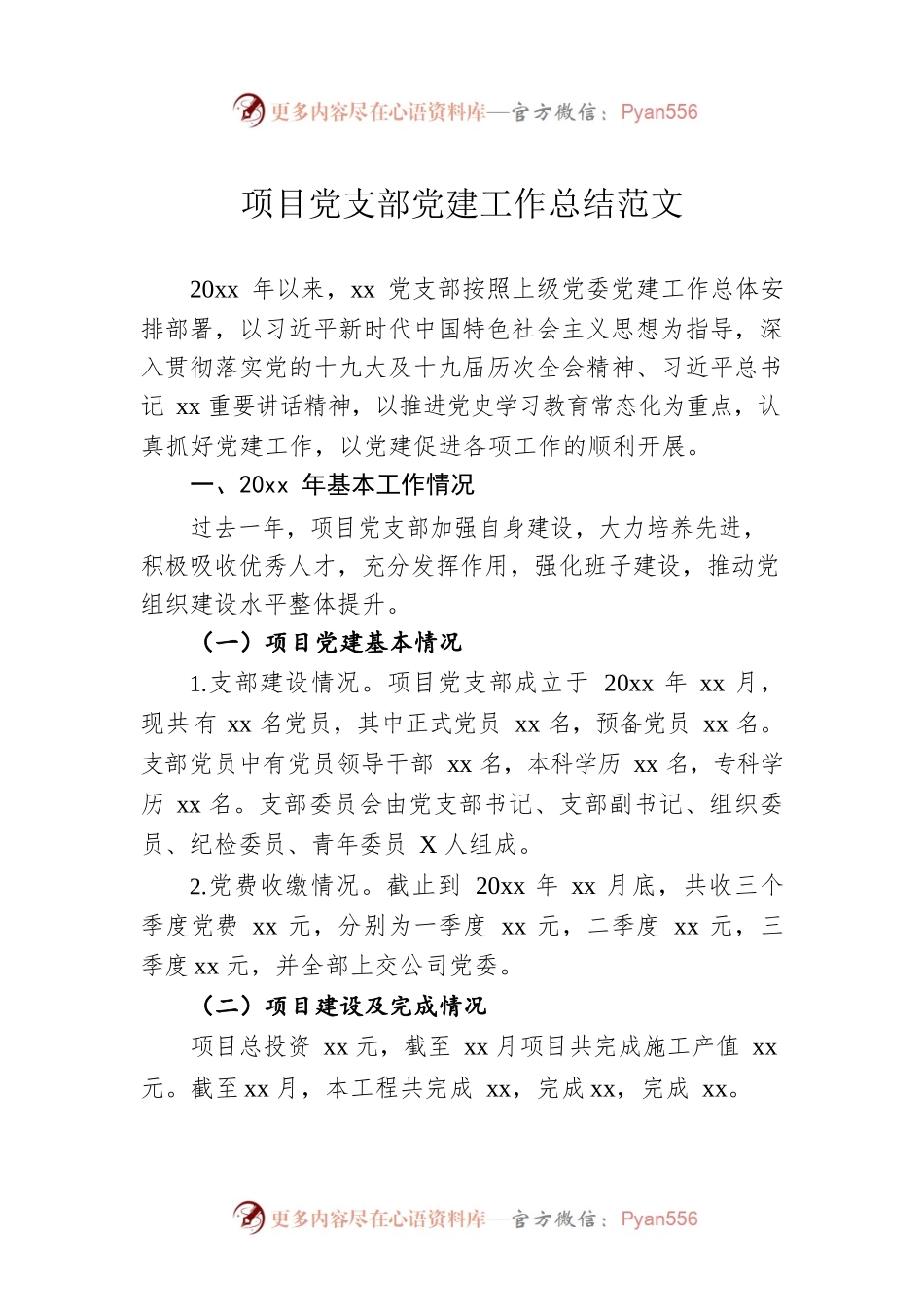 项目党支部党建工作总结范文.docx_第1页