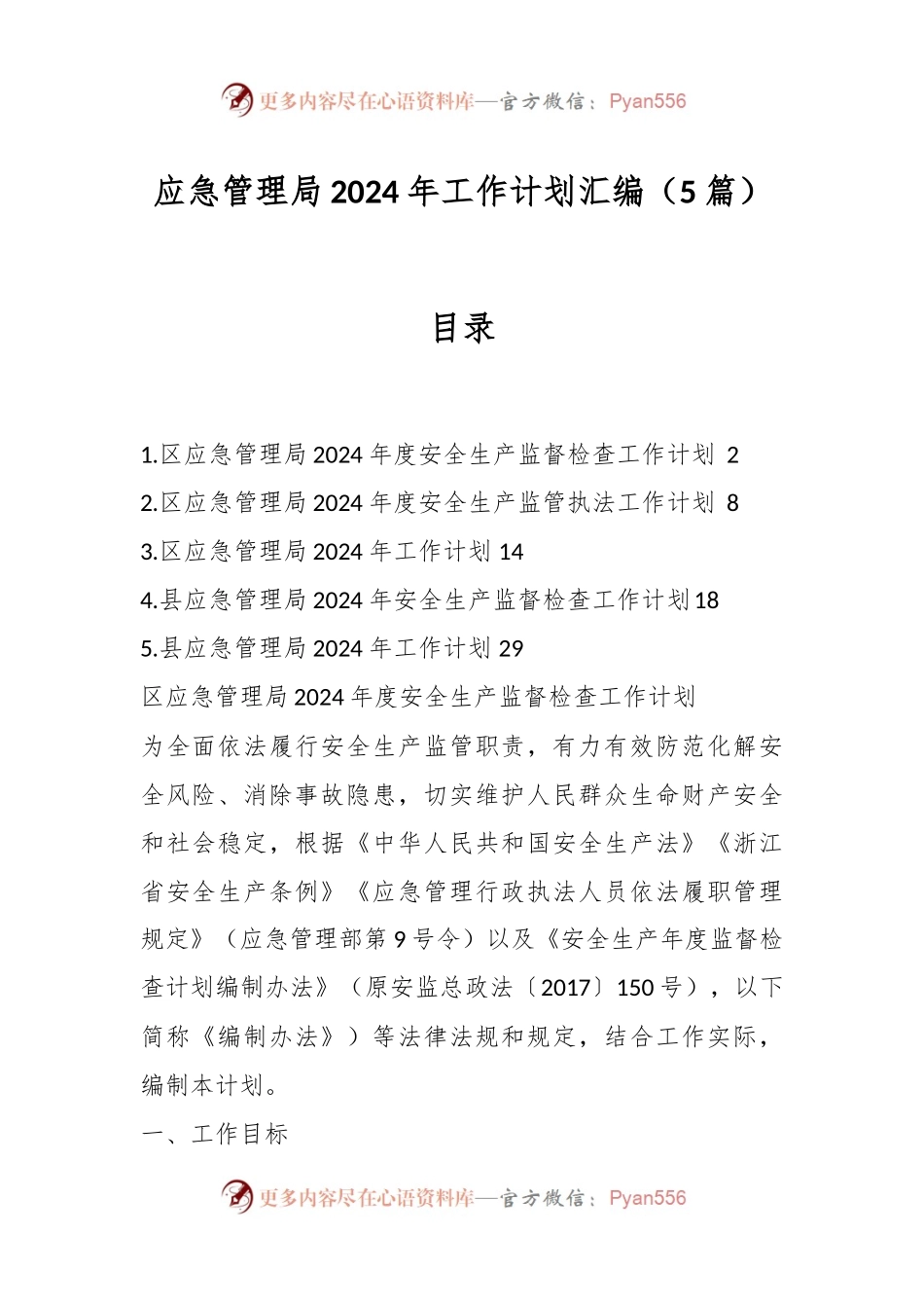 （5篇）应急管理局2024年工作计划汇编.docx_第1页