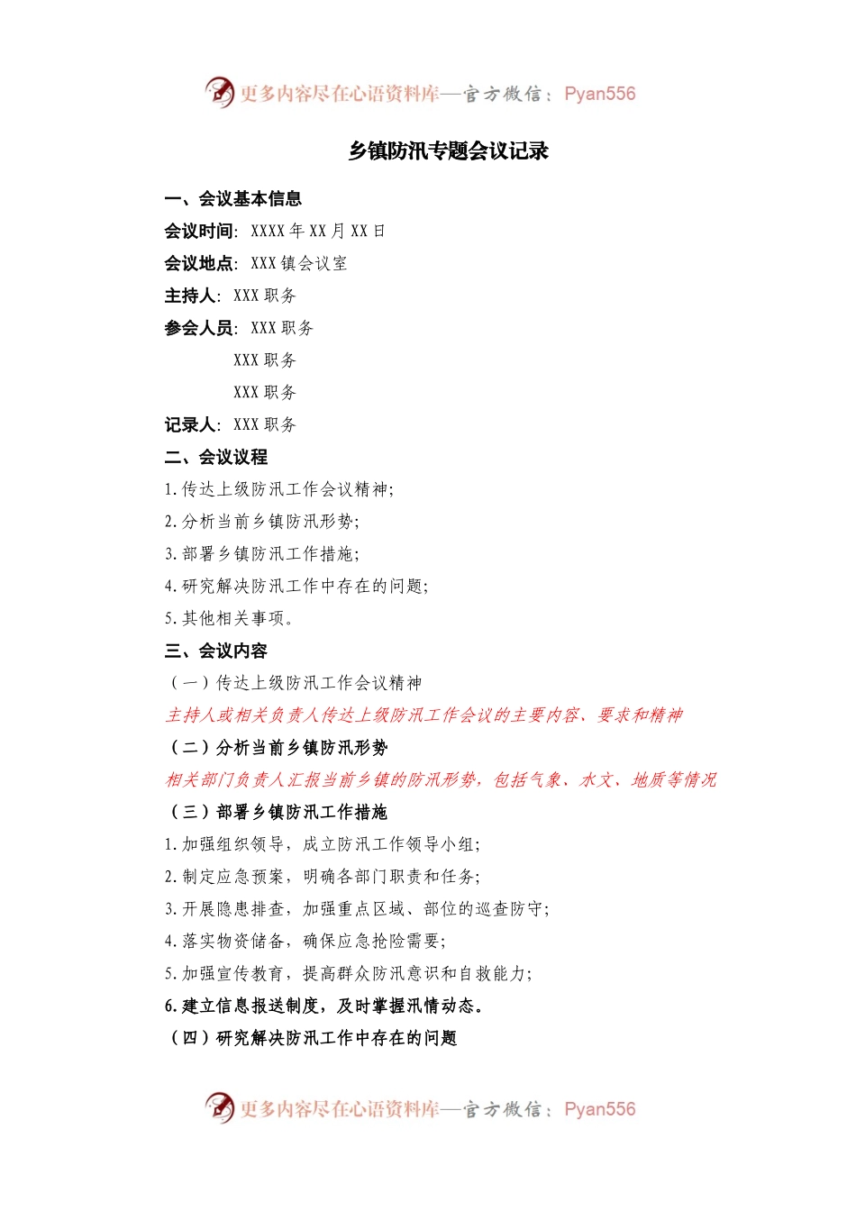 防汛专题会议记录；防汛专题会议纪要.docx_第1页
