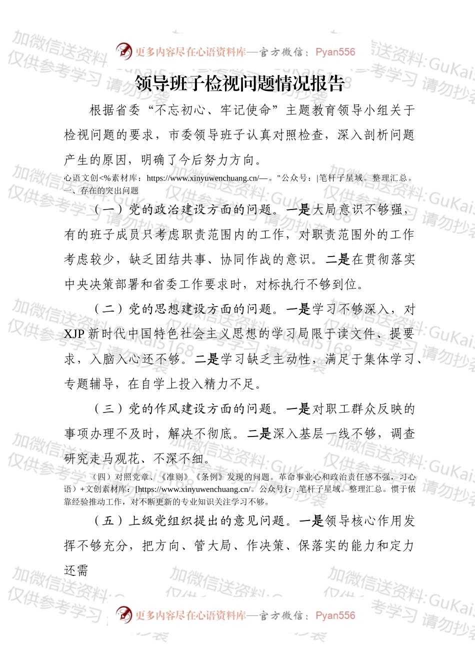 领导班子检视问题情况报告.docx_第1页