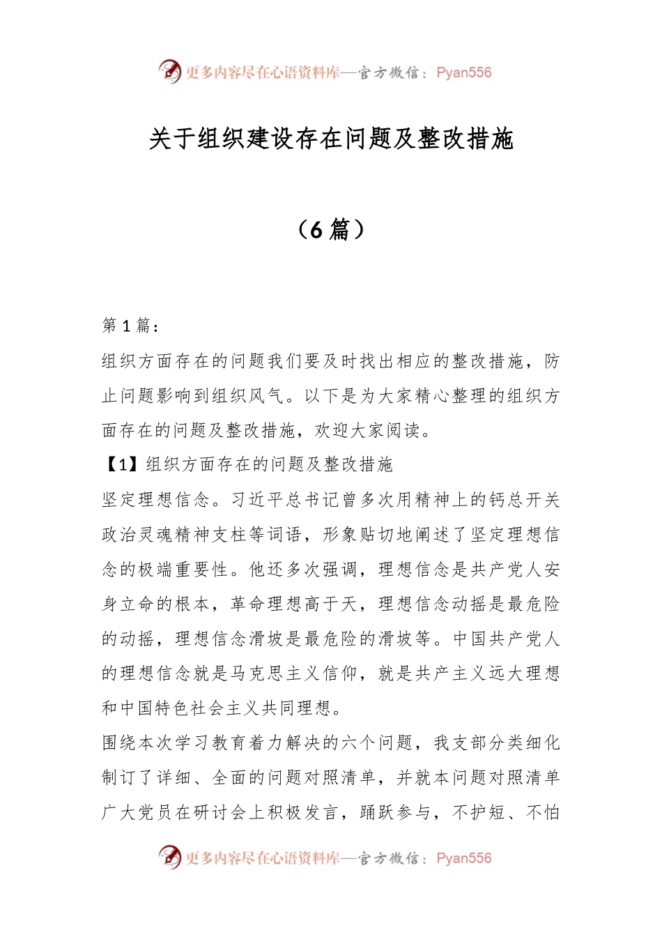 （6篇）关于组织建设存在问题及整改措施.docx_第1页