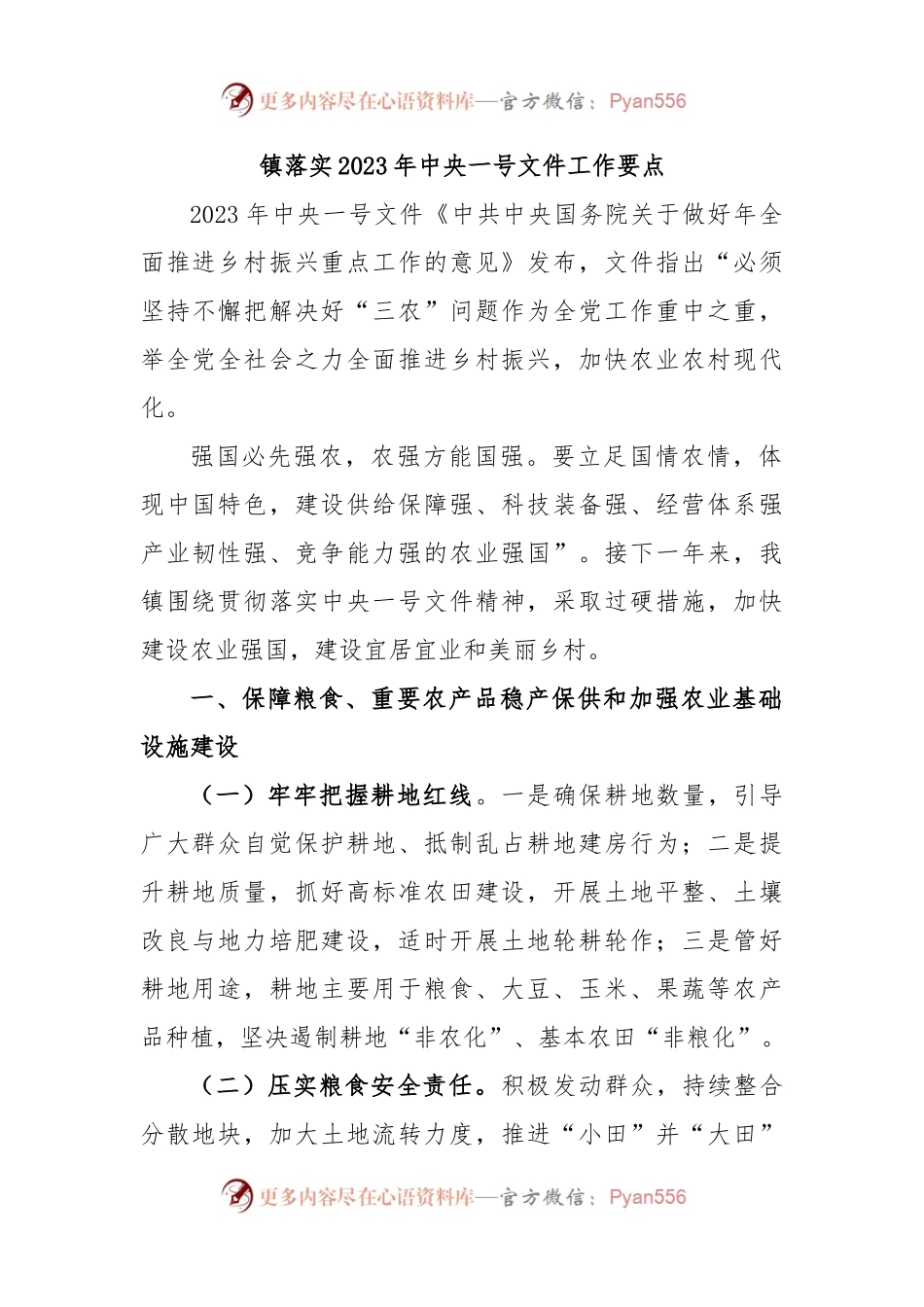 镇落实2023年中央一号文件工作要点.docx_第1页