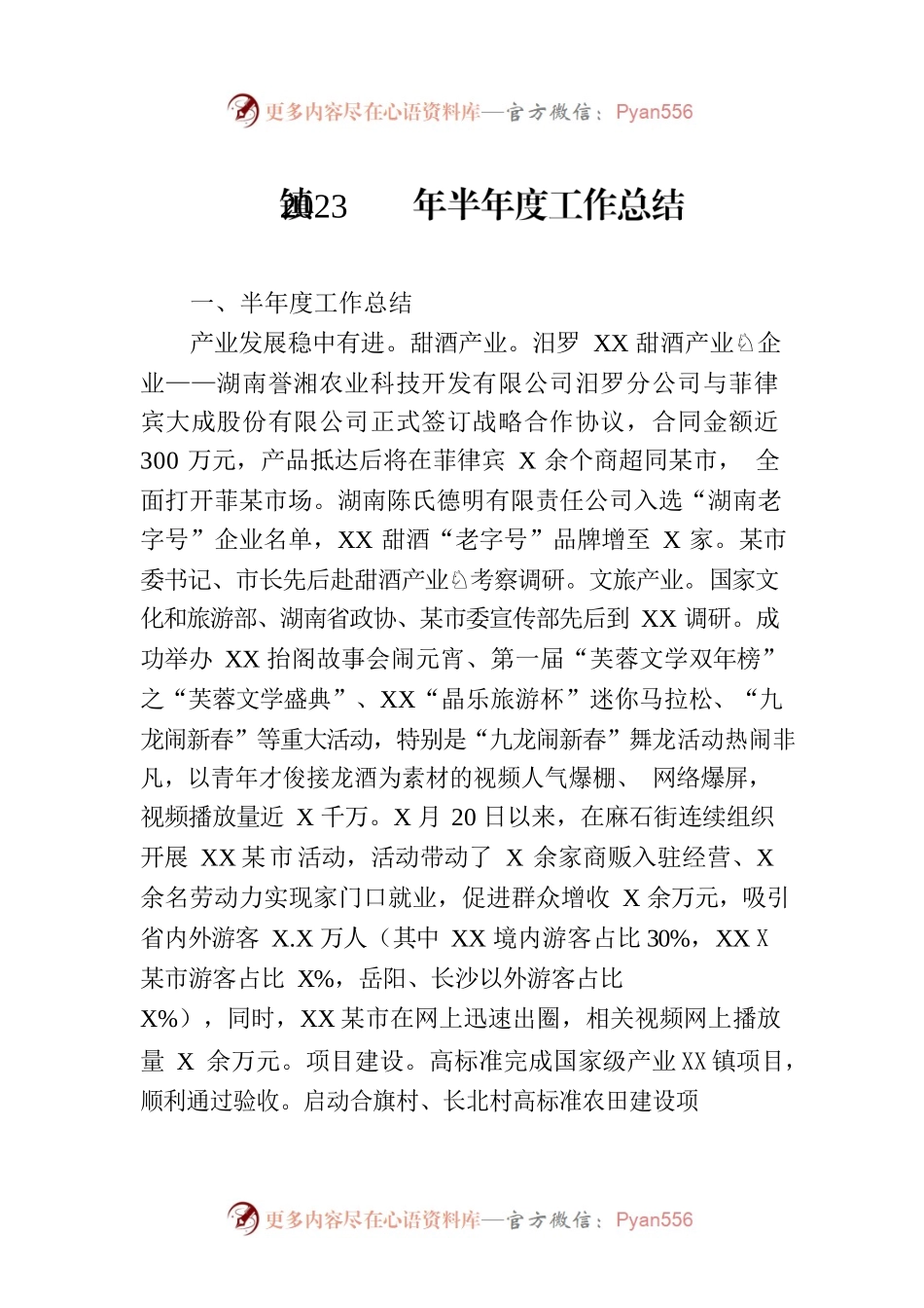 镇2023年半年度工作总结.docx_第1页