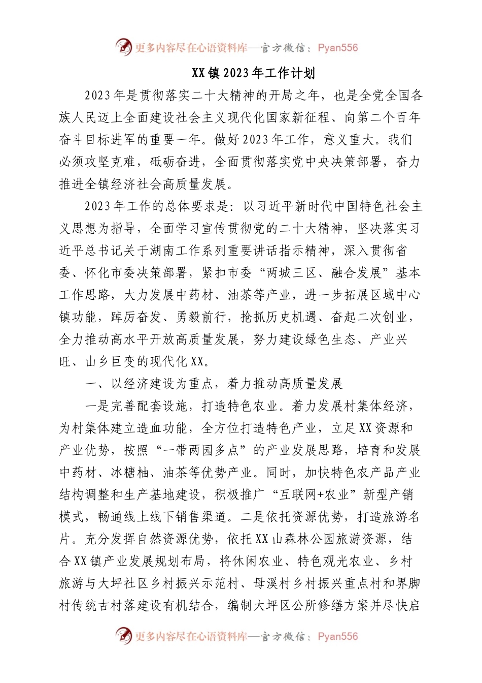 镇2023年工作计划（二）.docx_第1页