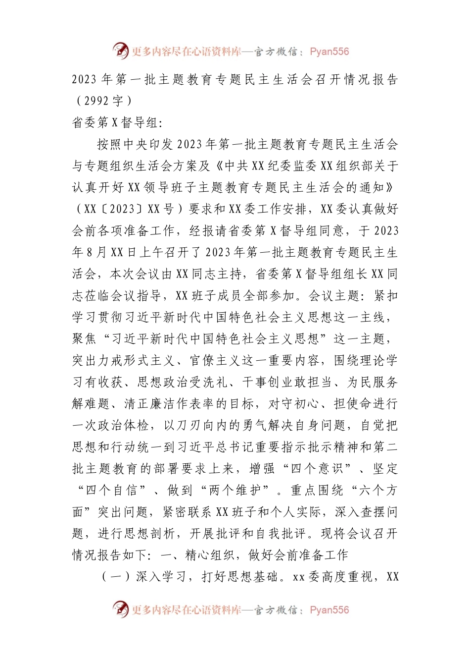 （会后）主题教育专题民主生活会召开情况报告（二）.docx_第1页