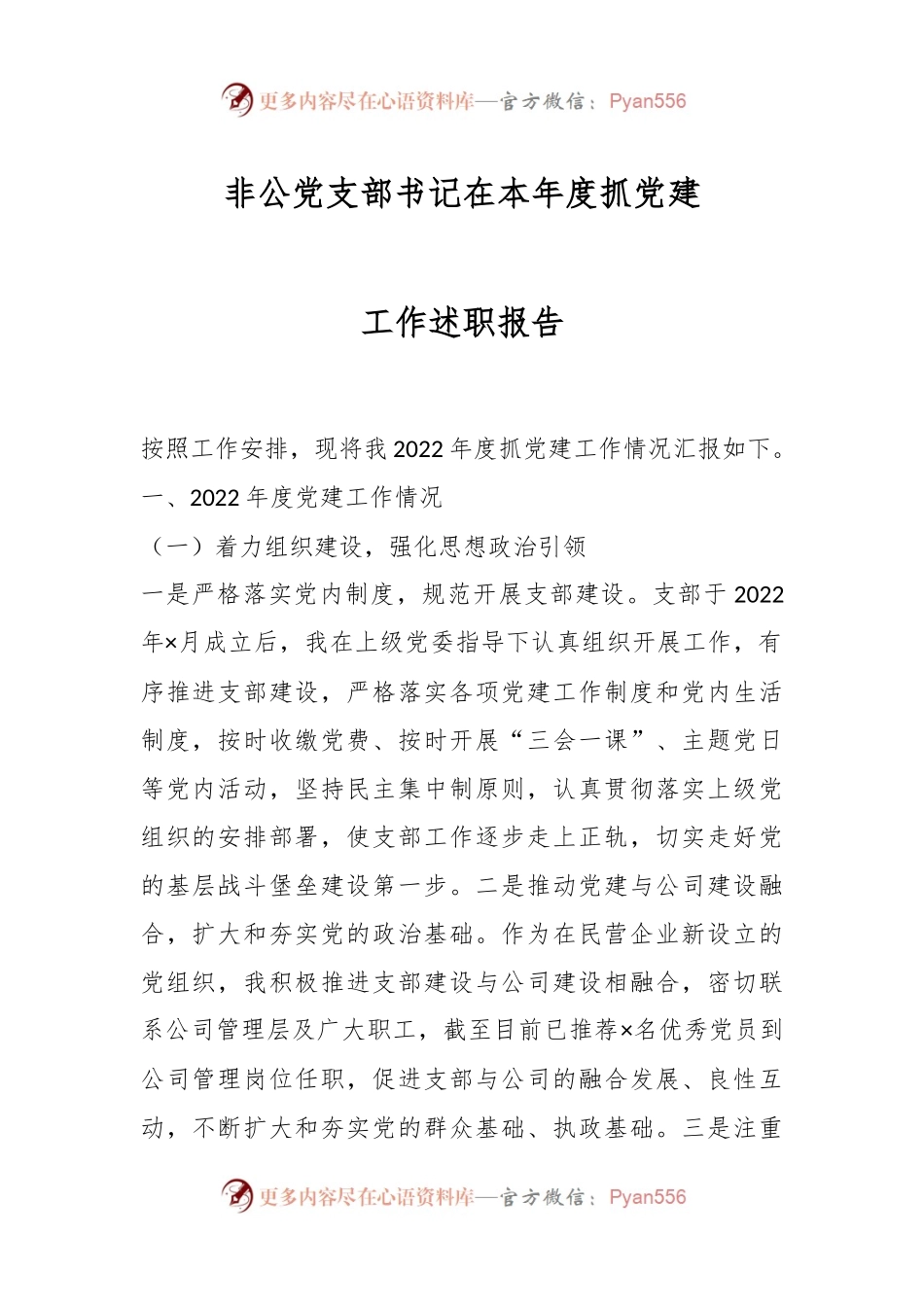 非公党支部书记在本年度抓党建工作述职报告.docx_第1页
