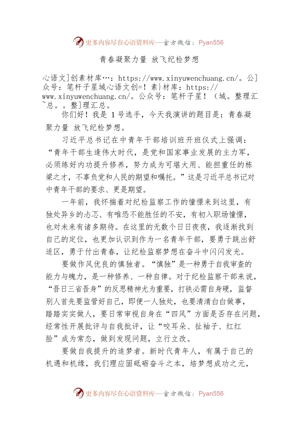 青春凝聚力量 放飞纪检梦想演讲稿.docx_第1页