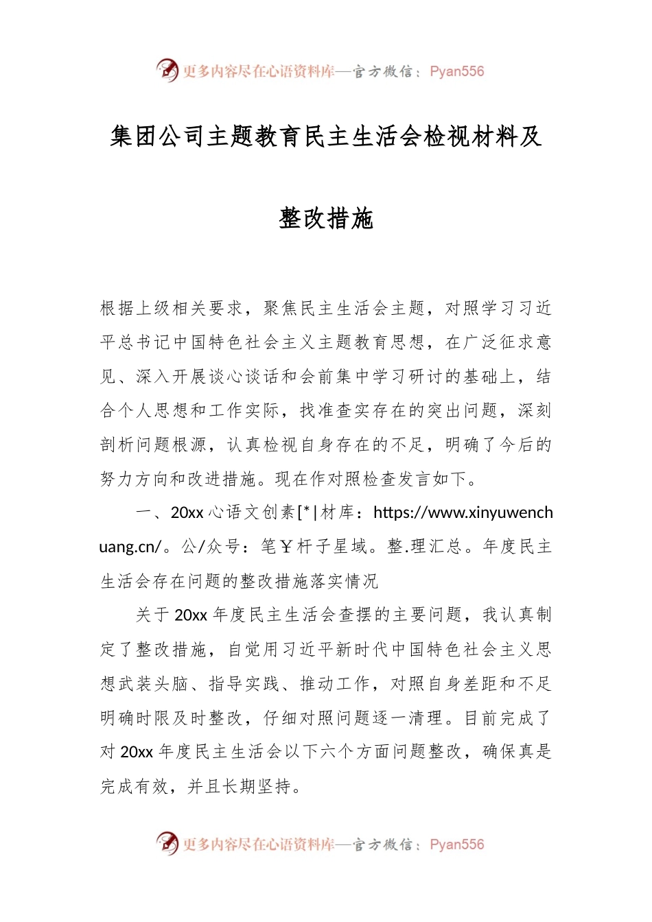 集团公司主题教育民主生活会检视材料及整改措施.docx_第1页