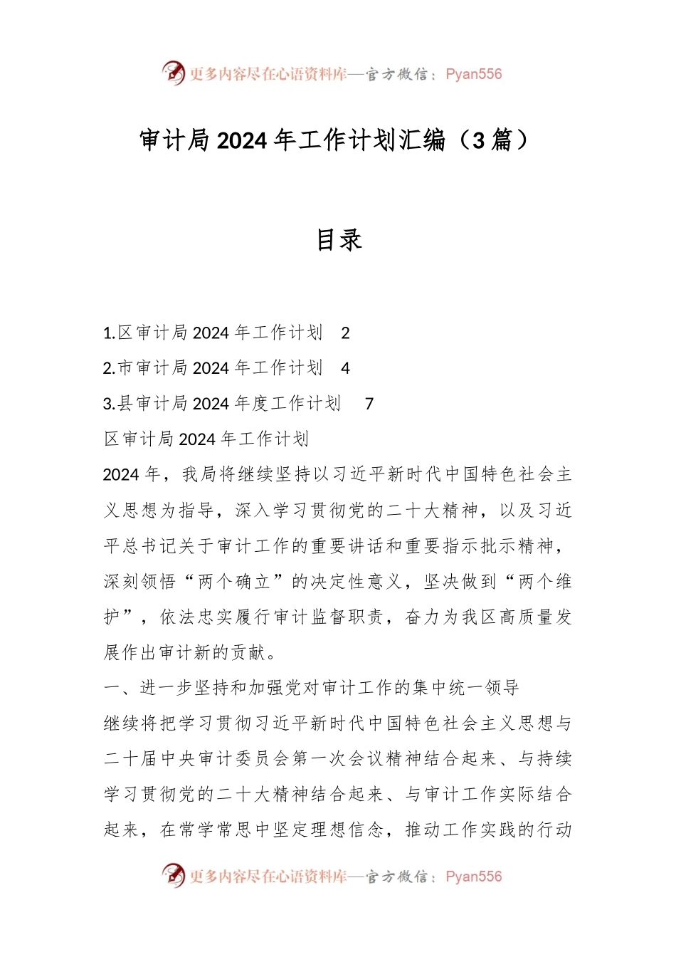 （3篇）审计局2024年工作计划汇编.docx_第1页