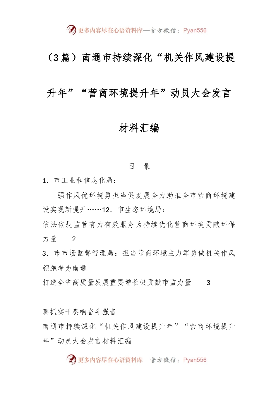 （3篇）南通市持续深化“机关作风建设提升年”“营商环境提升年”动员大会发言稿材料汇编.docx_第1页