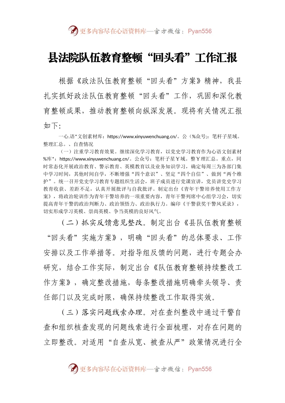 队伍教育整顿“回头看”工作汇报（法院）.docx_第1页