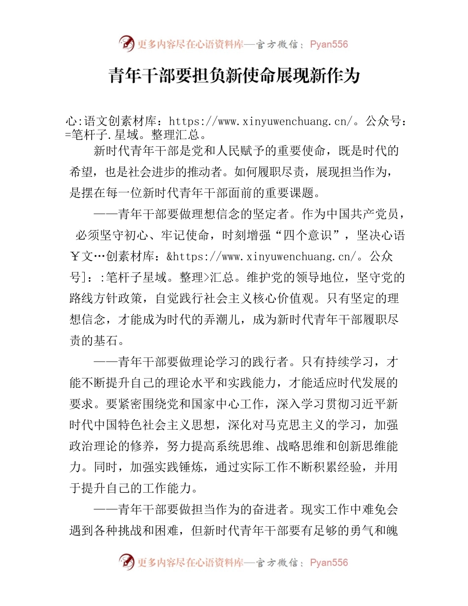 青年干部要担负新使命展现新作为.docx_第1页