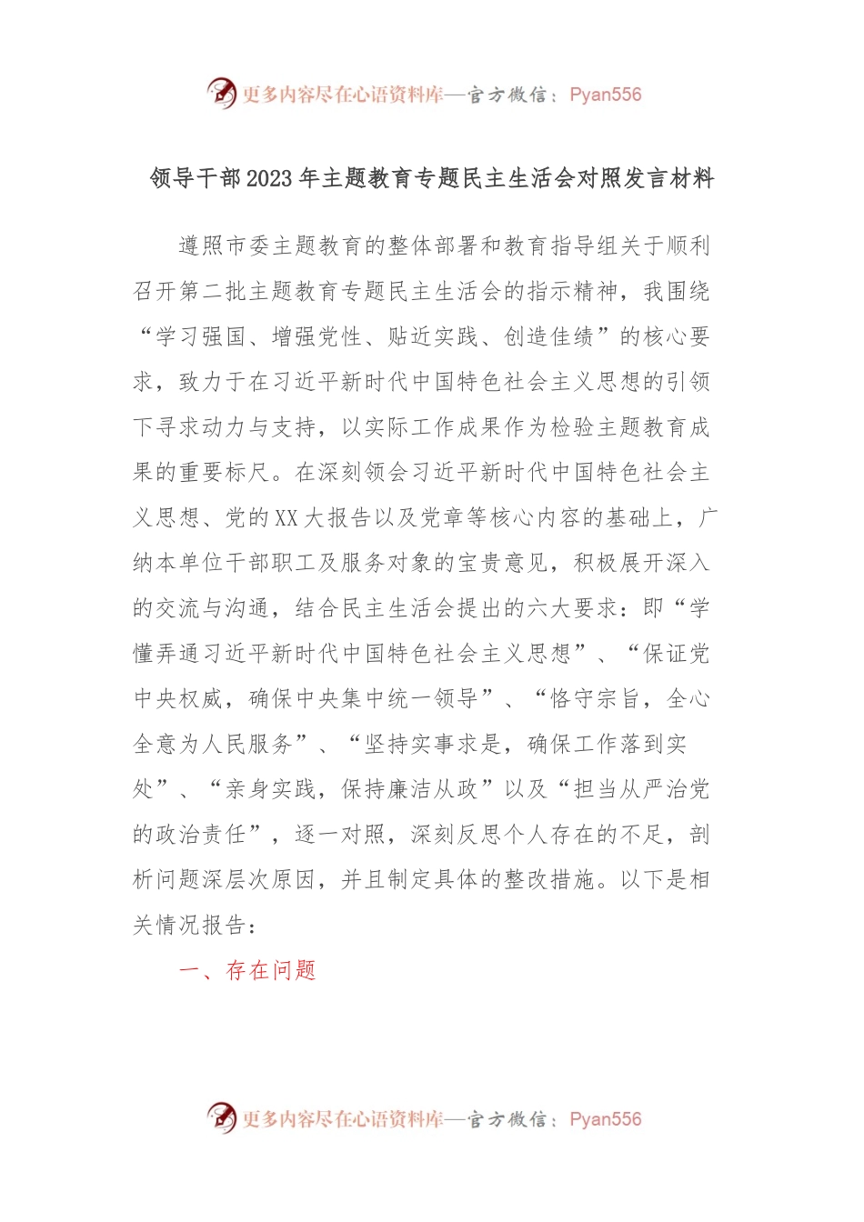 领导干部2023年主题教育专题民主生活会对照发言稿材料 (2).docx_第1页