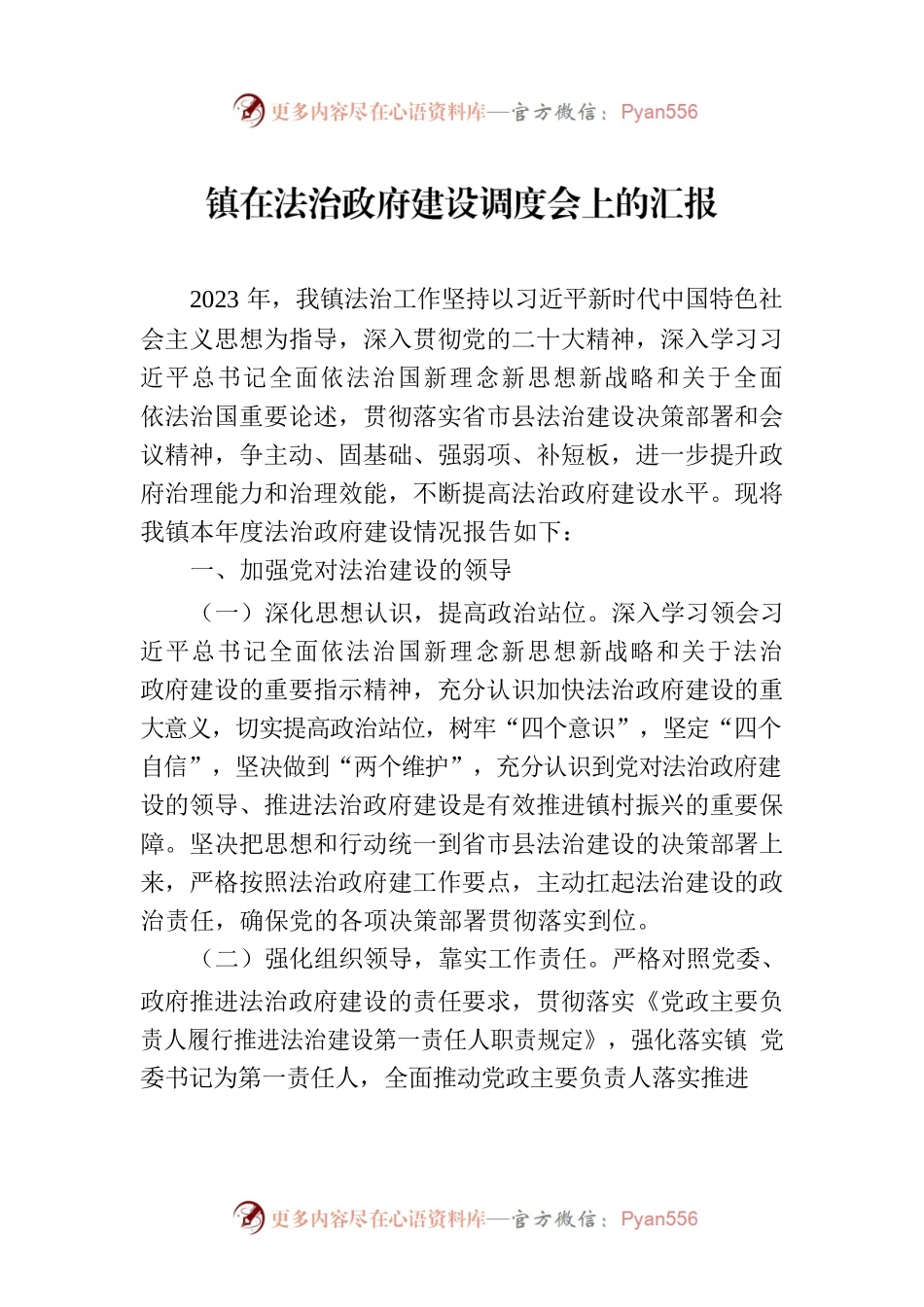 镇在法治政府建设调度会上的汇报.docx_第1页