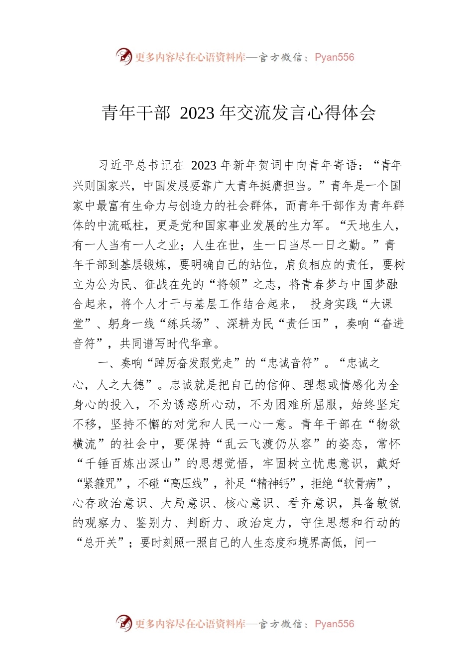 青年干部2023年交流发言心得体会.docx_第1页