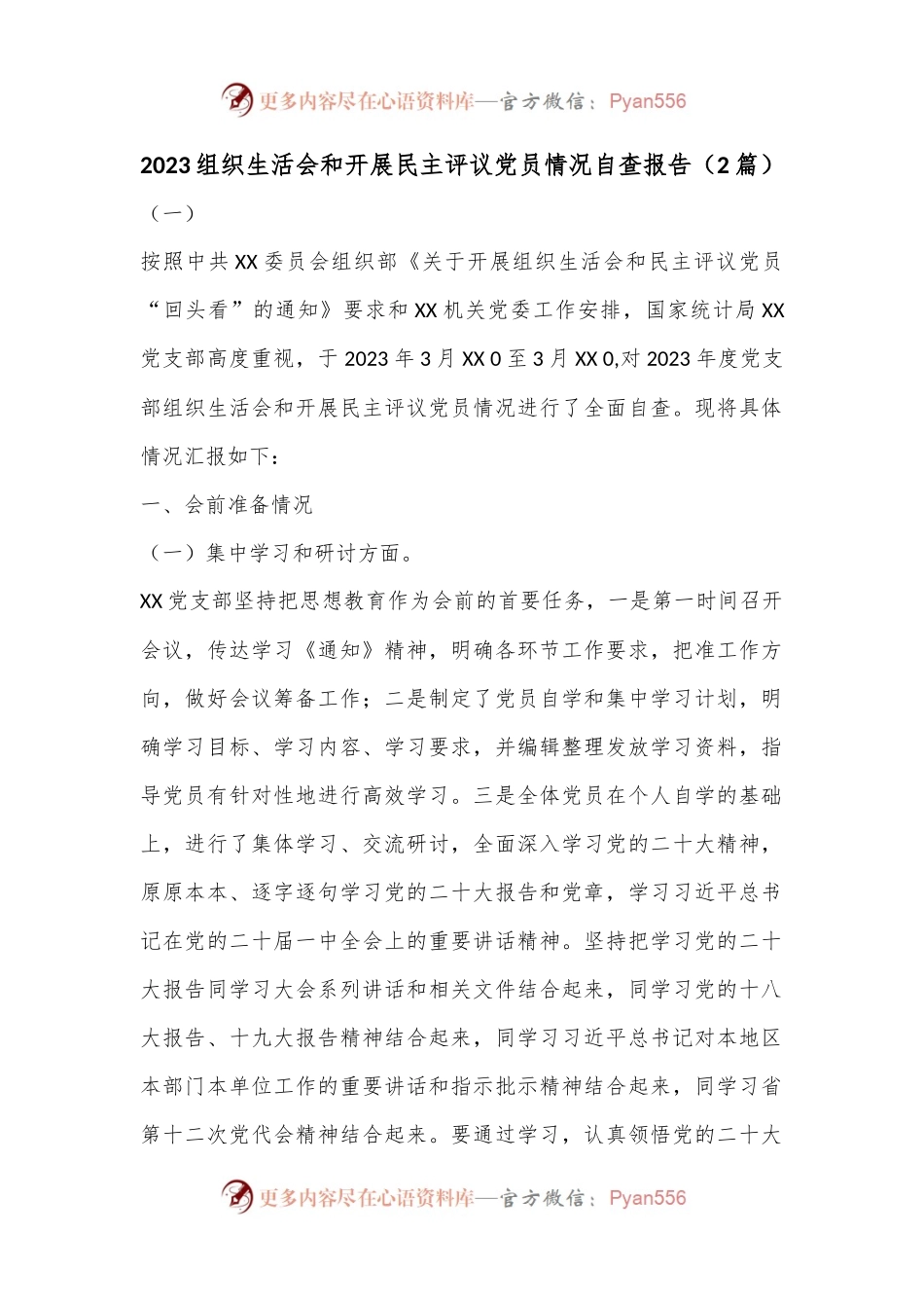 （2篇）2023组织生活会和开展民主评议党员情况自查报告.docx_第1页