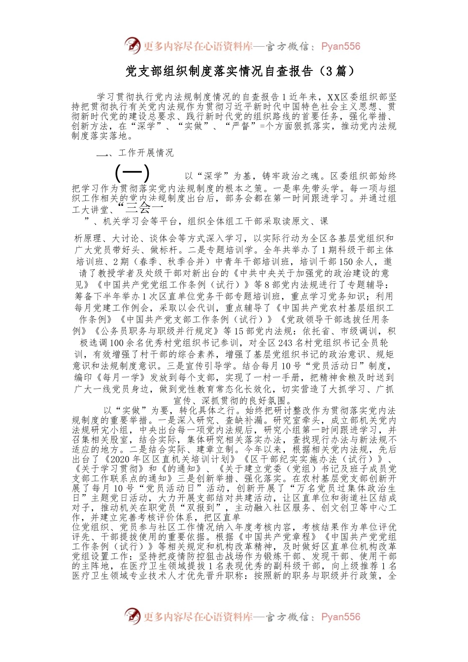 （3篇）党支部组织制度落实情况自查报告.docx_第1页