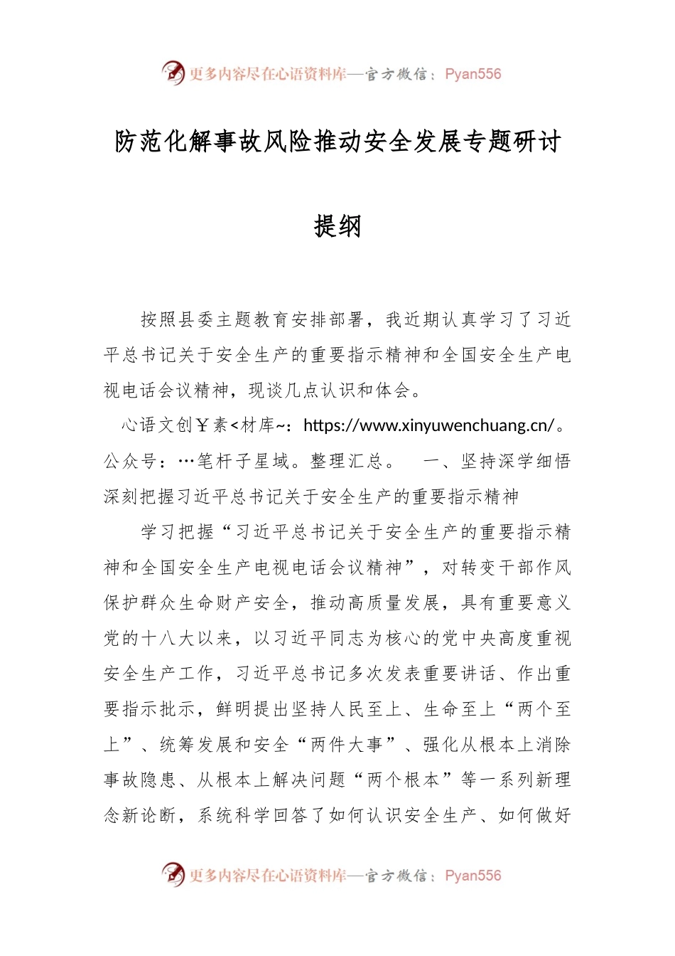 防范化解事故风险推动安全发展专题研讨提纲.docx_第1页